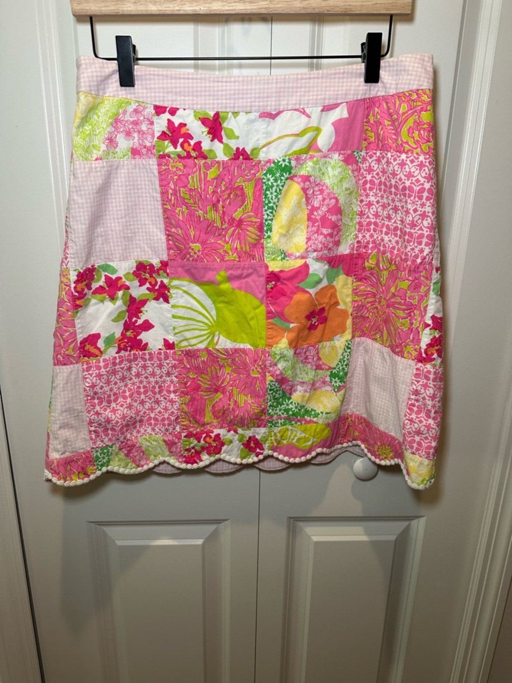Vintage Lilly Pulitzer Pink & Green Patchwork A-Line Skirt Size 8 100% cotton - Picture 2 of 9